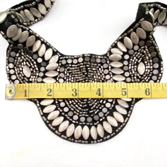 Egyptian Revival Style Beaded Collar Marquise Discs Cylinders Silver Tone Black - Picture 11 of 14